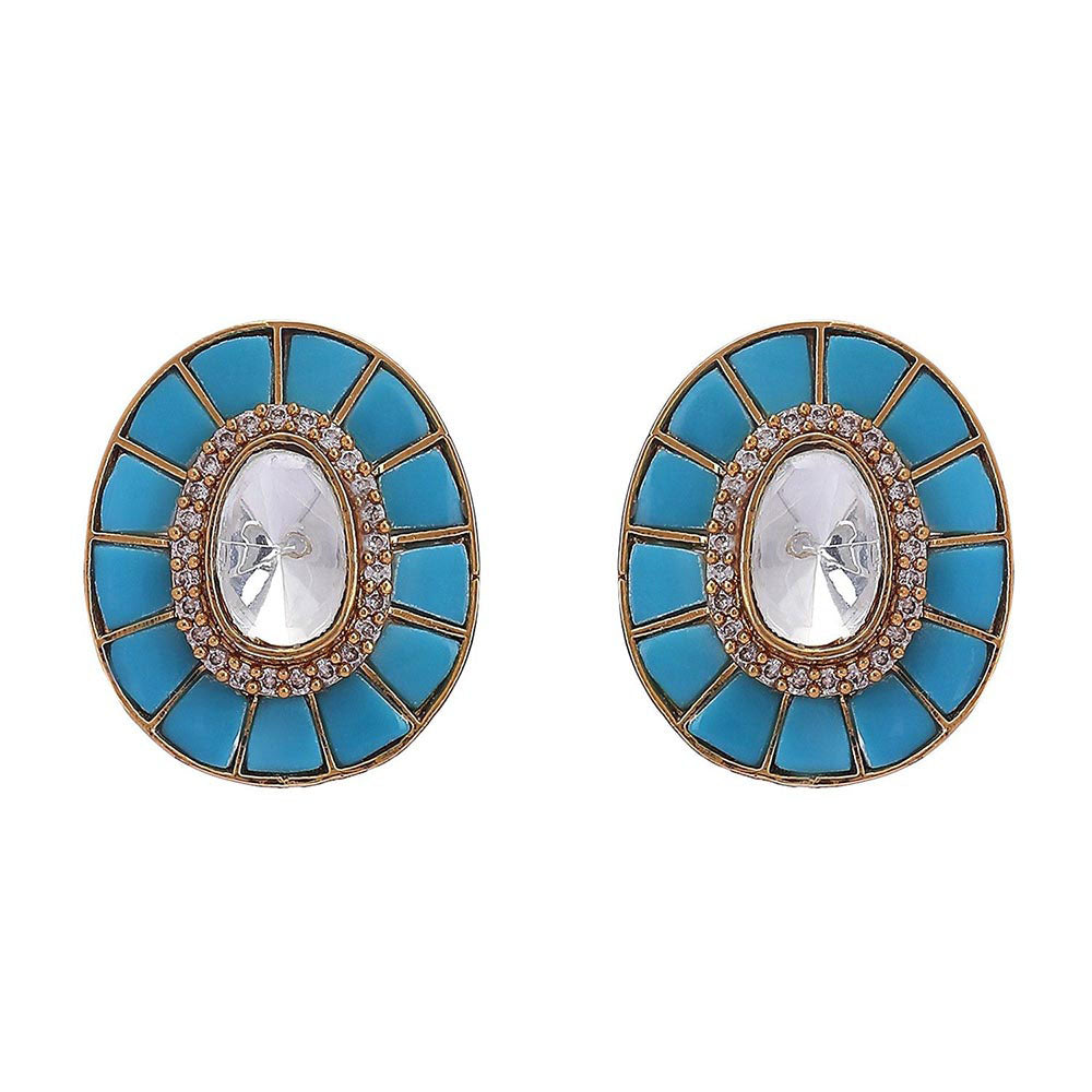 Auraa Trends 22Kt Gold Plated Kundan Blue Jewellery Set