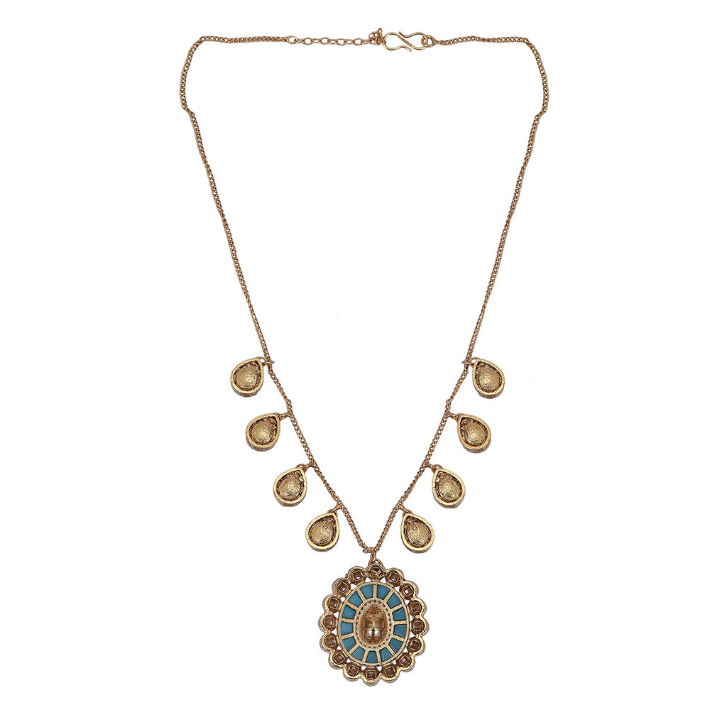 Auraa Trends 22Kt Gold Plated Kundan Blue Jewellery Set