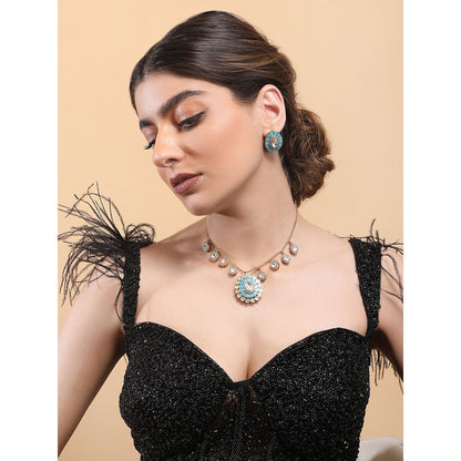 Auraa Trends 22Kt Gold Plated Kundan Blue Jewellery Set
