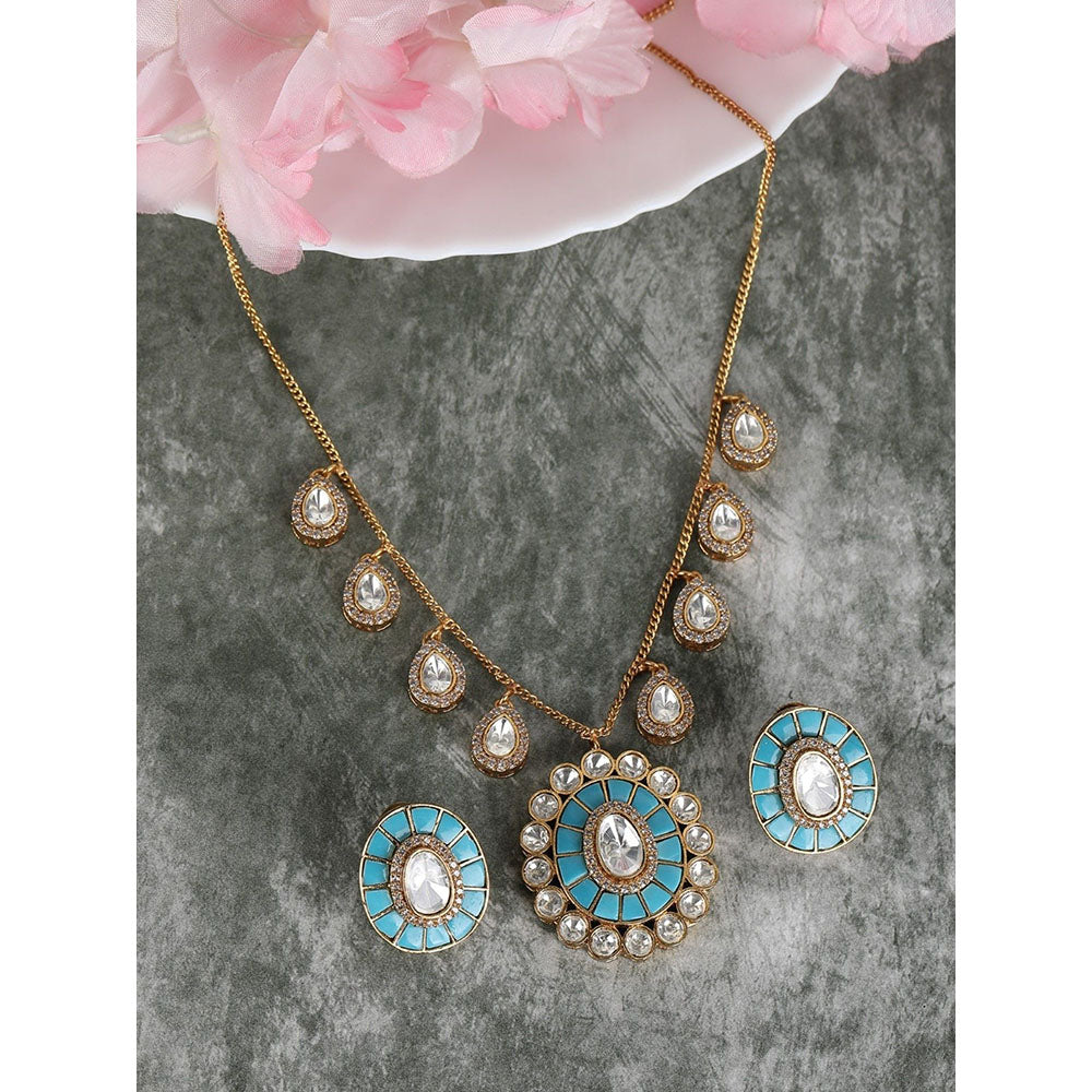 Auraa Trends 22Kt Gold Plated Kundan Blue Jewellery Set