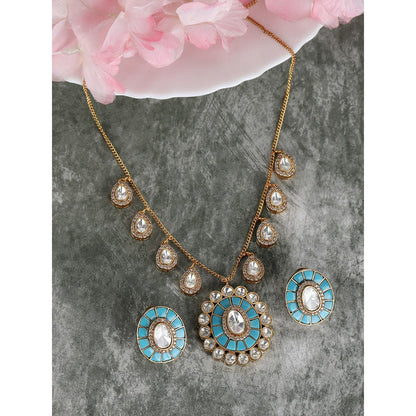Auraa Trends 22Kt Gold Plated Kundan Blue Jewellery Set