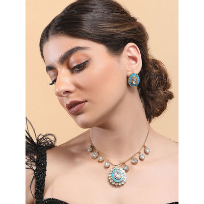 Auraa Trends 22Kt Gold Plated Kundan Blue Jewellery Set