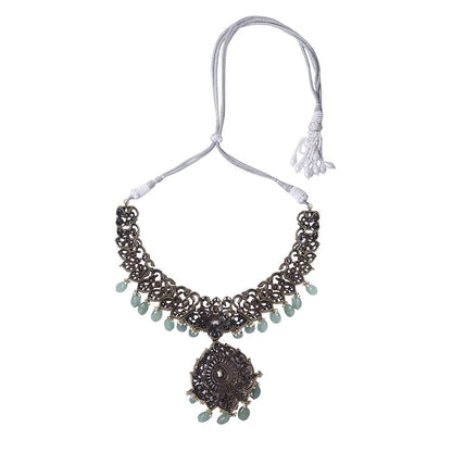 Auraa Trends Rhodium Plated American Diamond Zircon Green Jewellery Set