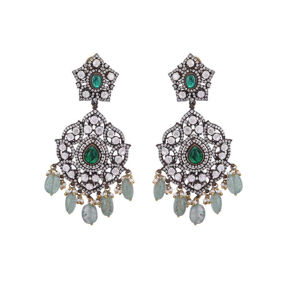 Auraa Trends Rhodium Plated American Diamond Zircon Green Jewellery Set