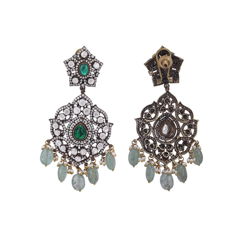 Auraa Trends Rhodium Plated American Diamond Zircon Green Jewellery Set