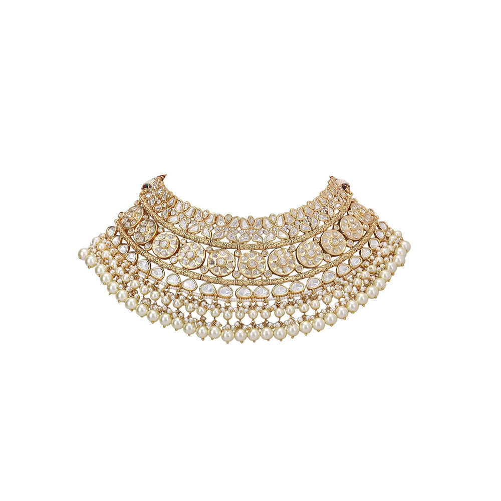Auraa Trends 22Kt Gold Plated Kundan Golden Choker Jewellery Set