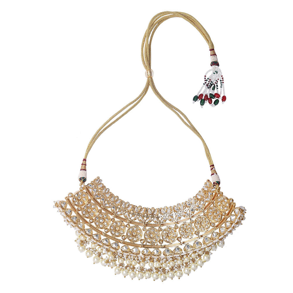Auraa Trends 22Kt Gold Plated Kundan Golden Choker Jewellery Set