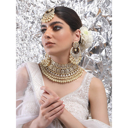 Auraa Trends 22Kt Gold Plated Kundan Golden Choker Jewellery Set