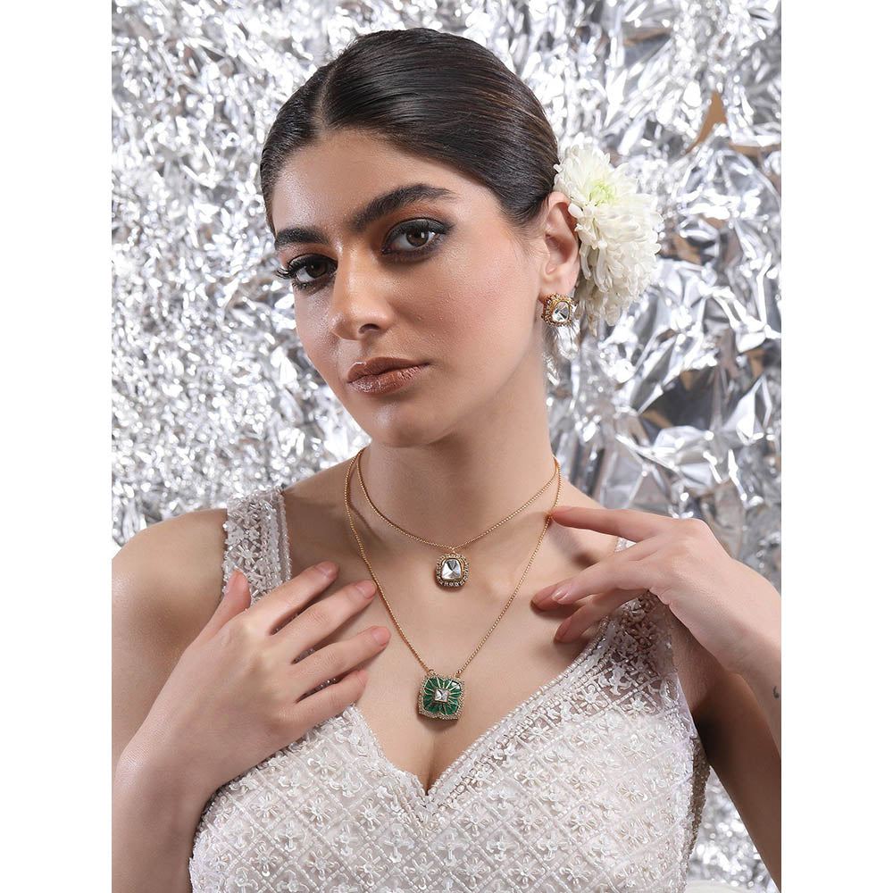 Auraa Trends 22Kt Gold Plated Kundan Multi-Colour Jewellery Set