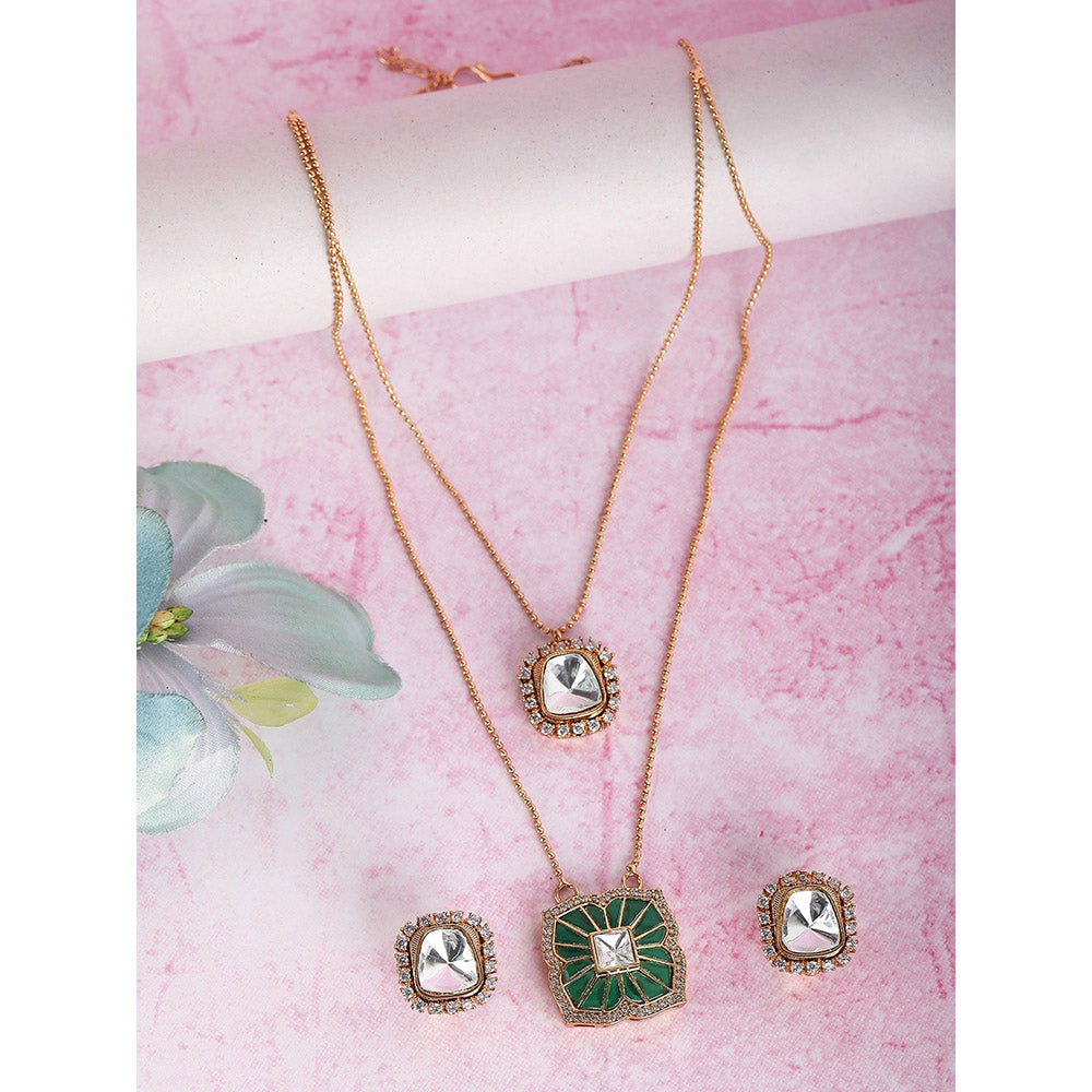Auraa Trends 22Kt Gold Plated Kundan Multi-Colour Jewellery Set