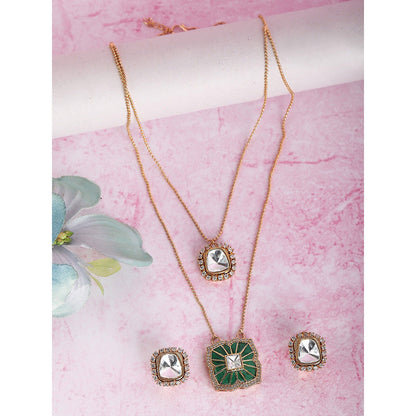 Auraa Trends 22Kt Gold Plated Kundan Multi-Colour Jewellery Set