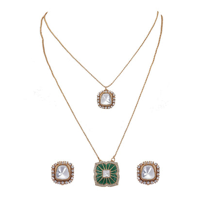 Auraa Trends 22Kt Gold Plated Kundan Multi-Colour Jewellery Set