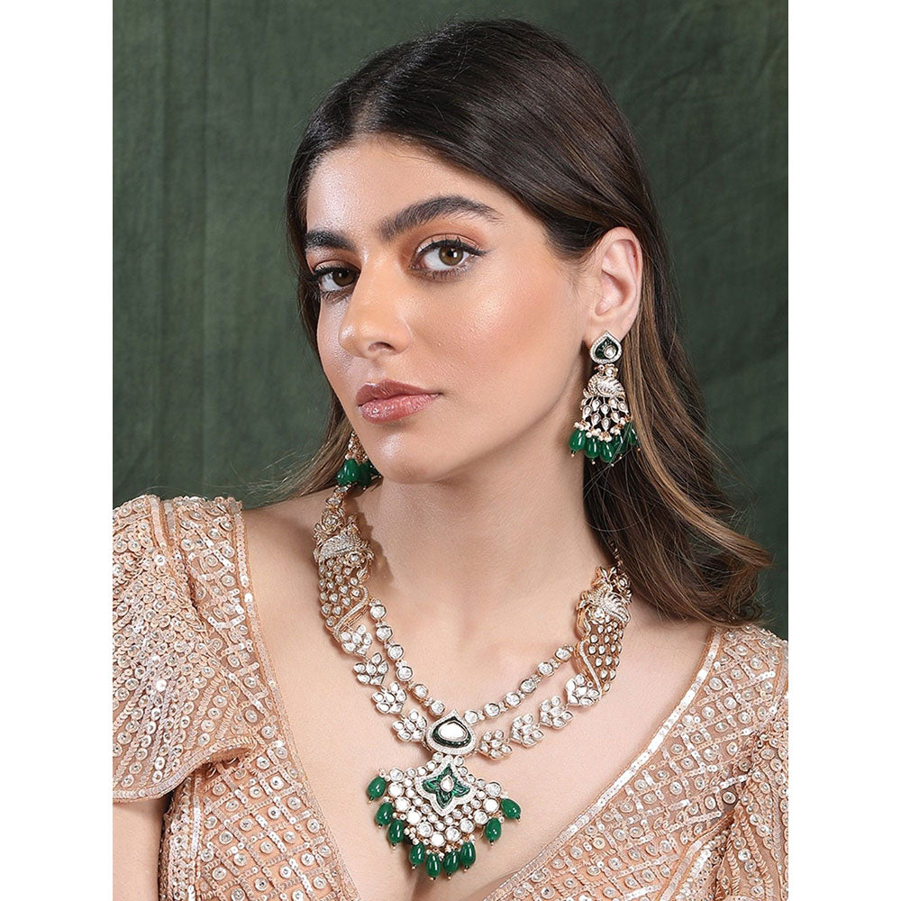 Auraa Trends 22Kt Gold Plated Kundan Green Jewellery Set