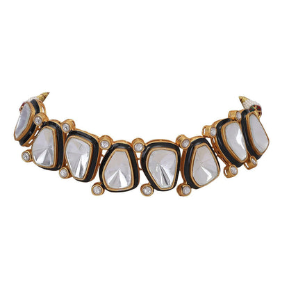 Auraa Trends 22Kt Gold Plated Kundan Black And White Jewellery Set