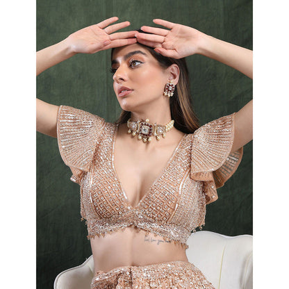 Auraa Trends 22Kt Gold Plated Kundan Maroon And Gold Choker Jewellery Set