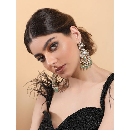 Auraa Trends 22Kt Gold Plated Kundan Classic Green Drop Earrings