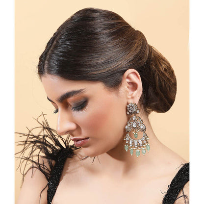 Auraa Trends 22Kt Gold Plated Kundan Classic Green Drop Earrings