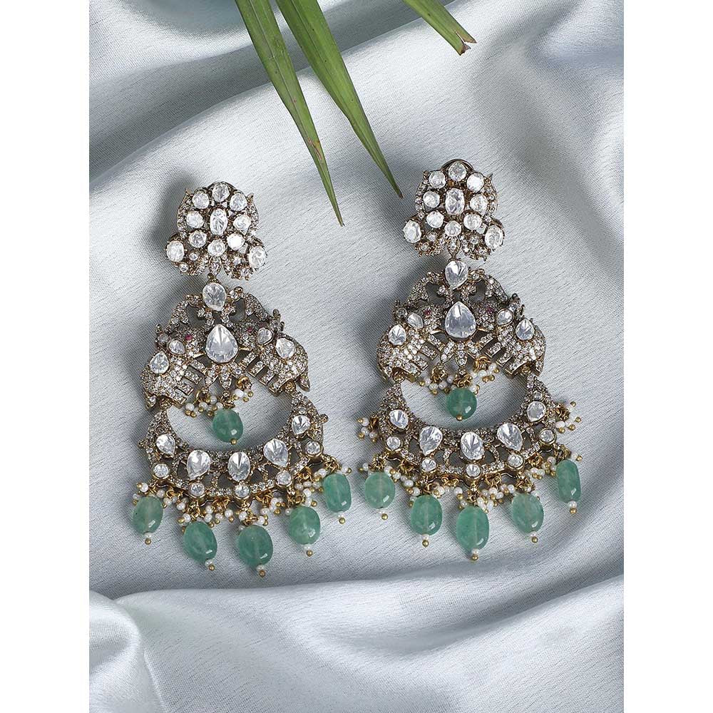Auraa Trends 22Kt Gold Plated Kundan Classic Green Drop Earrings