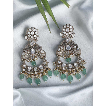 Auraa Trends 22Kt Gold Plated Kundan Classic Green Drop Earrings