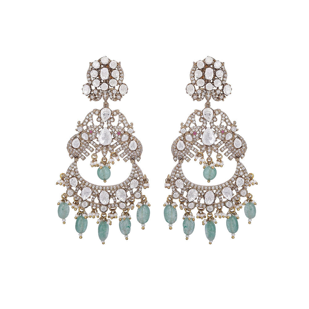 Auraa Trends 22Kt Gold Plated Kundan Classic Green Drop Earrings