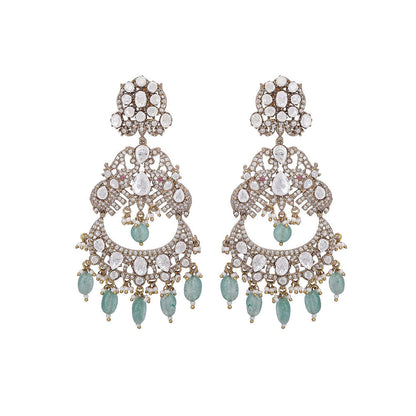 Auraa Trends 22Kt Gold Plated Kundan Classic Green Drop Earrings