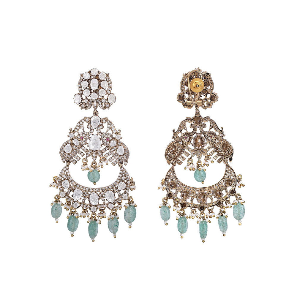 Auraa Trends 22Kt Gold Plated Kundan Classic Green Drop Earrings