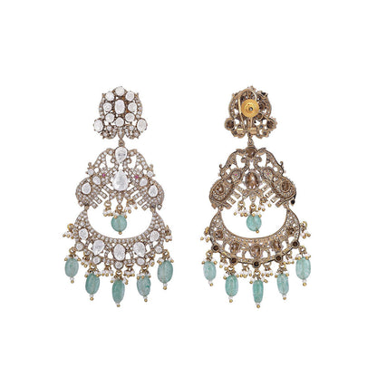 Auraa Trends 22Kt Gold Plated Kundan Classic Green Drop Earrings