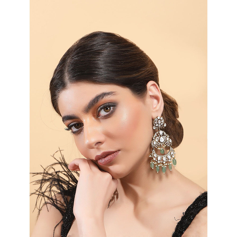 Auraa Trends 22Kt Gold Plated Kundan Classic Green Drop Earrings