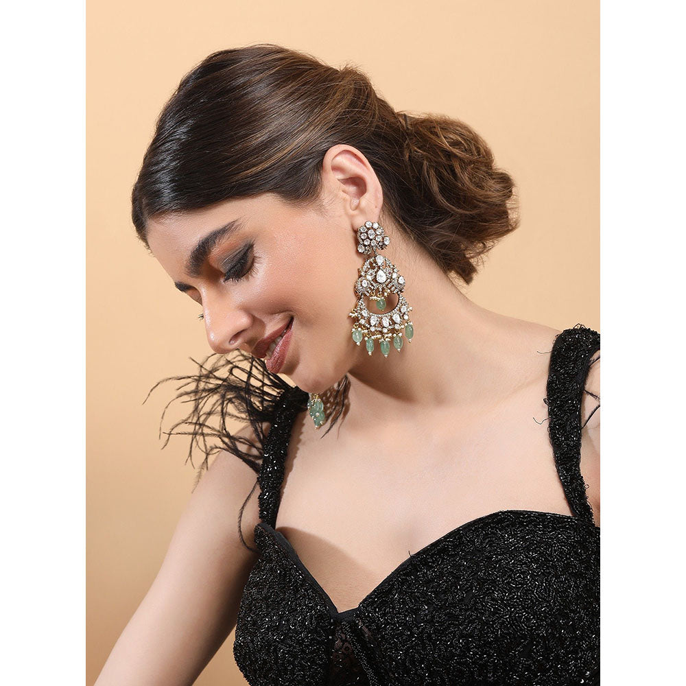 Auraa Trends 22Kt Gold Plated Kundan Classic Green Drop Earrings