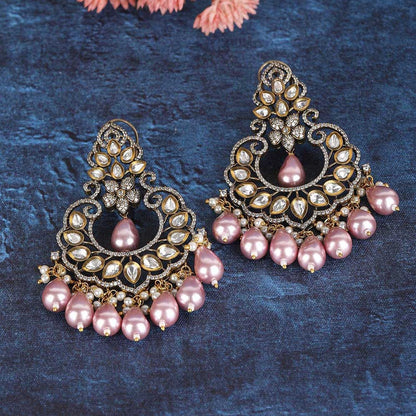 Auraa Trends 22Kt Gold Plated Kundan Chaandbali Earrings