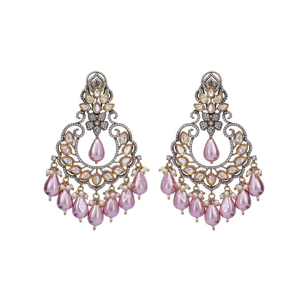 Auraa Trends 22Kt Gold Plated Kundan Chaandbali Earrings