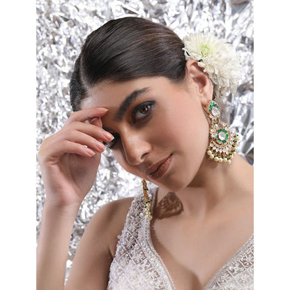 Auraa Trends 22Kt Gold Plated Kundan Red And Green Drop Earrings