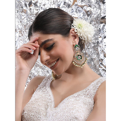 Auraa Trends 22Kt Gold Plated Kundan Red And Green Drop Earrings