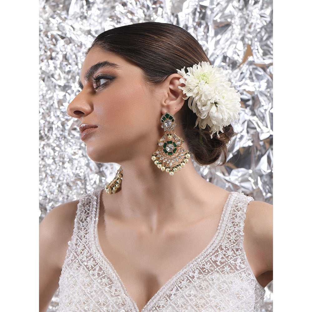 Auraa Trends 22Kt Gold Plated Kundan Red And Green Drop Earrings