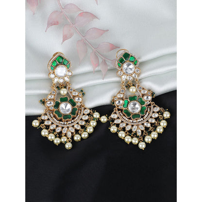 Auraa Trends 22Kt Gold Plated Kundan Red And Green Drop Earrings