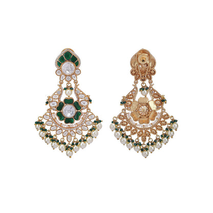 Auraa Trends 22Kt Gold Plated Kundan Red And Green Drop Earrings