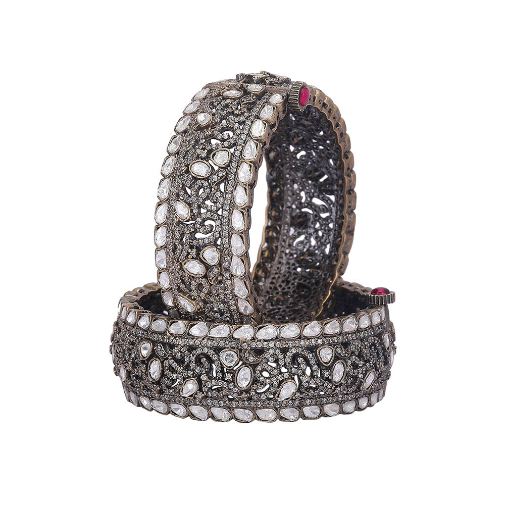 Auraa Trends 22Kt Gold Plated Kundan White Stone Kada