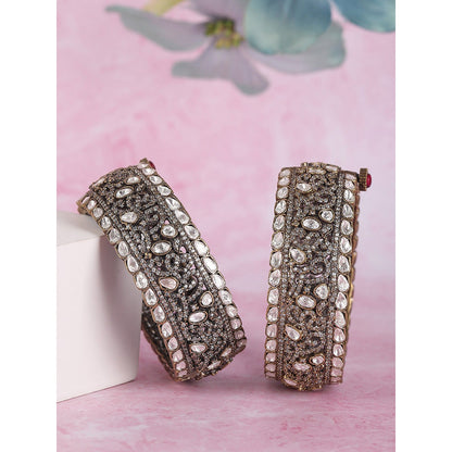 Auraa Trends 22Kt Gold Plated Kundan White Stone Kada