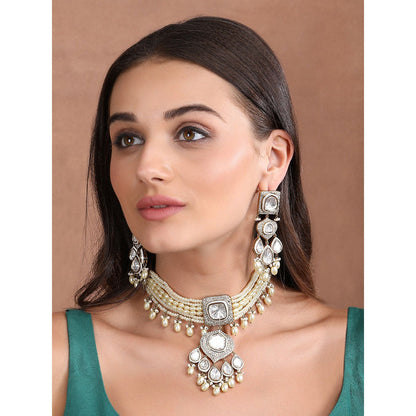 Auraa Trends White Rhodium Finish Zircon Choker Jewellery Set