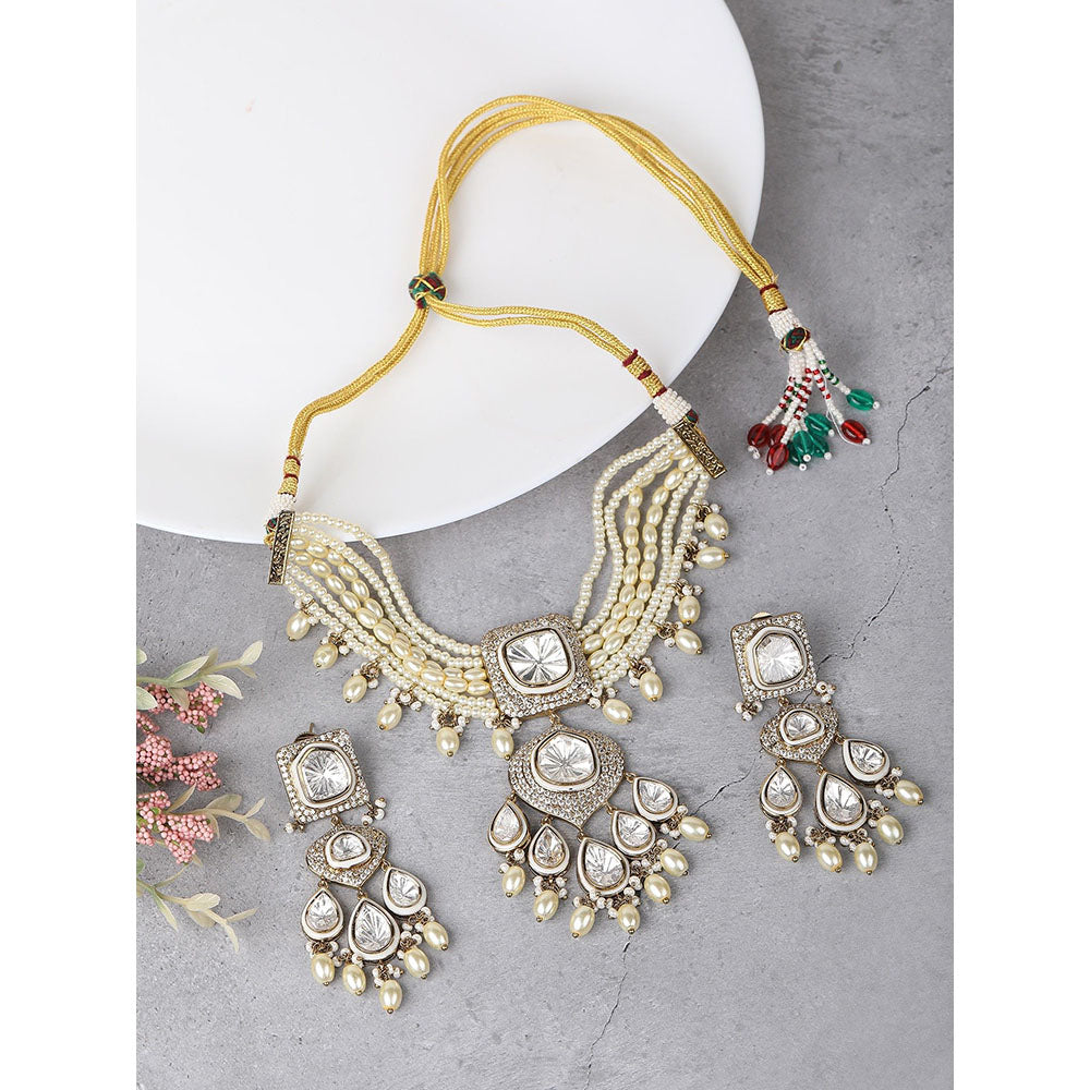 Auraa Trends White Rhodium Finish Zircon Choker Jewellery Set