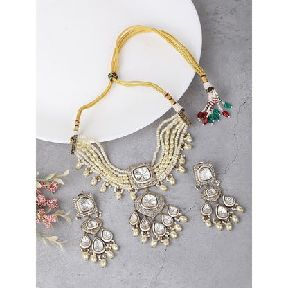 Auraa Trends White Rhodium Finish Zircon Choker Jewellery Set