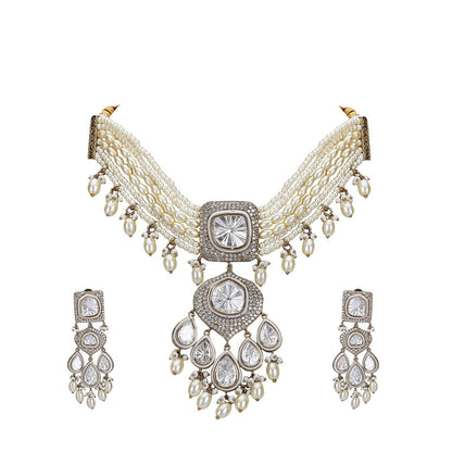 Auraa Trends White Rhodium Finish Zircon Choker Jewellery Set