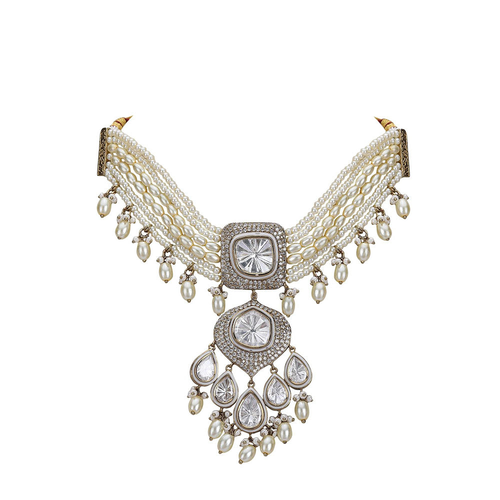 Auraa Trends White Rhodium Finish Zircon Choker Jewellery Set