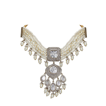 Auraa Trends White Rhodium Finish Zircon Choker Jewellery Set