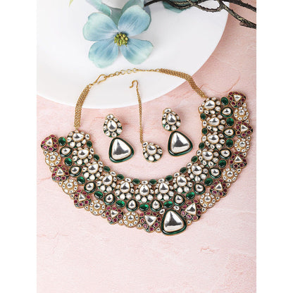 Auraa Trends Gold Finish Multi-Colour Kundan Polka & Beaded Jewellery Set