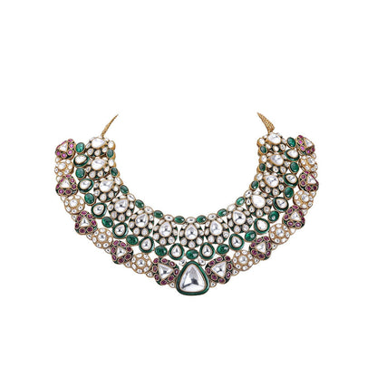 Auraa Trends Gold Finish Multi-Colour Kundan Polka & Beaded Jewellery Set