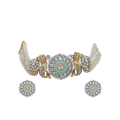 Auraa Trends Gold-Plated Stones & Beads Studded Choker Jewellery Set