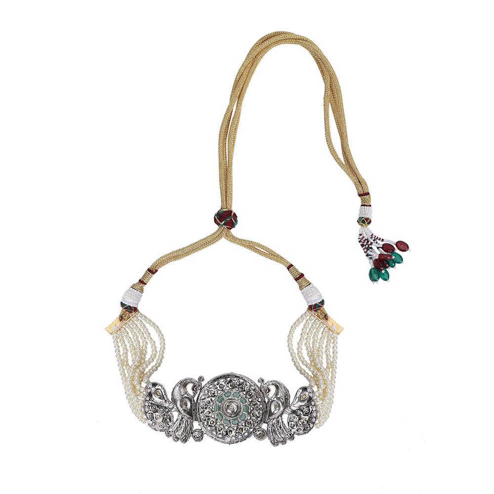 Auraa Trends Gold-Plated Stones & Beads Studded Choker Jewellery Set