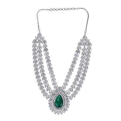 Auraa Trends Rhodium Plated Ad Stone Studded Triple Layered Jewellery Set
