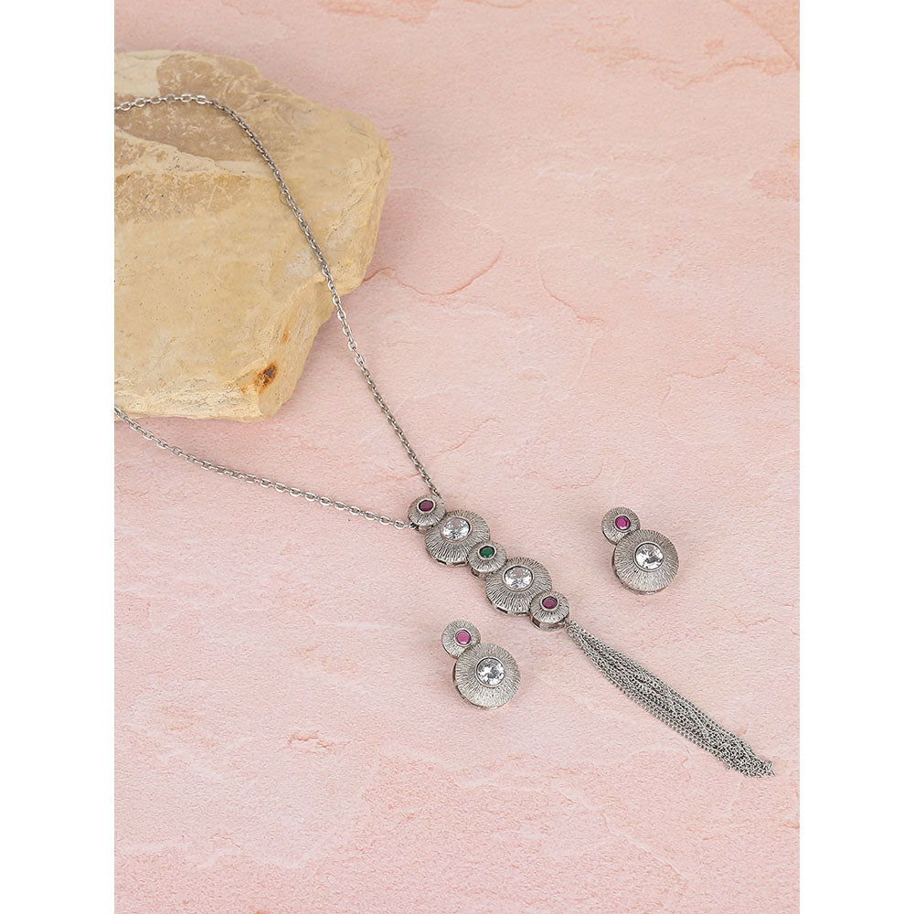 Auraa Trends Silver Plated Stone Studded Jewellery Set